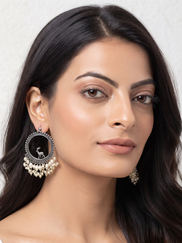 Rajwara Oxidised Dear Motif Chandbali Earring