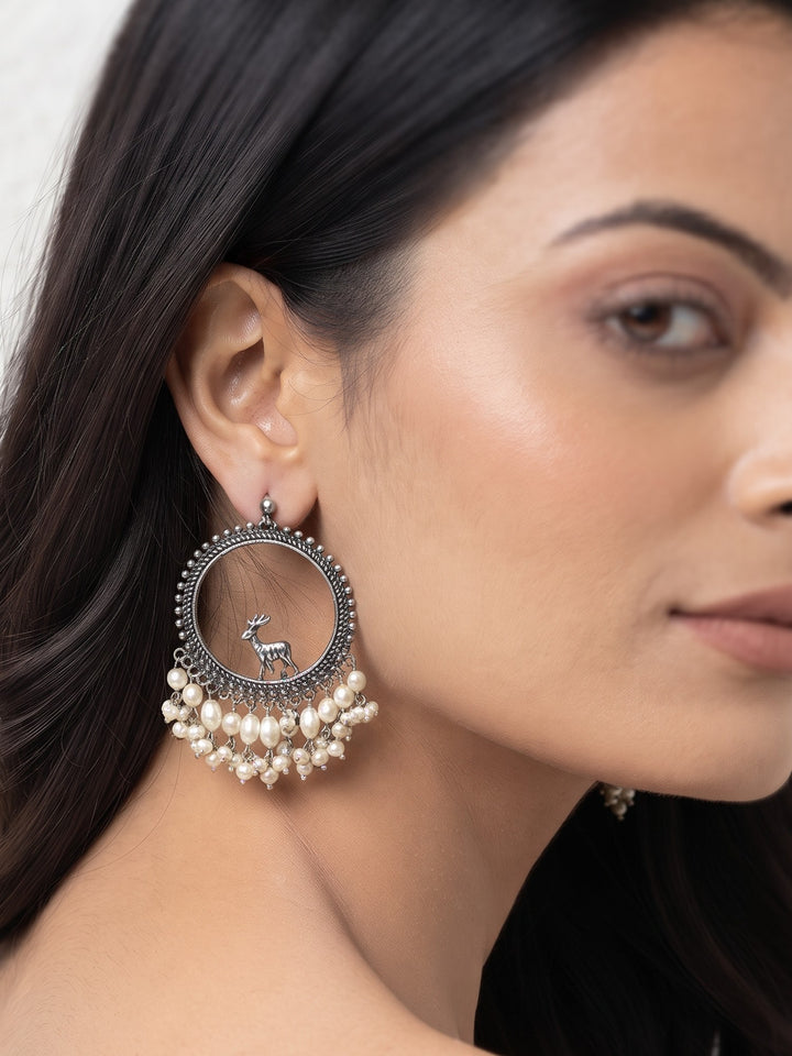Rajwara Oxidised Dear Motif Chandbali Earring