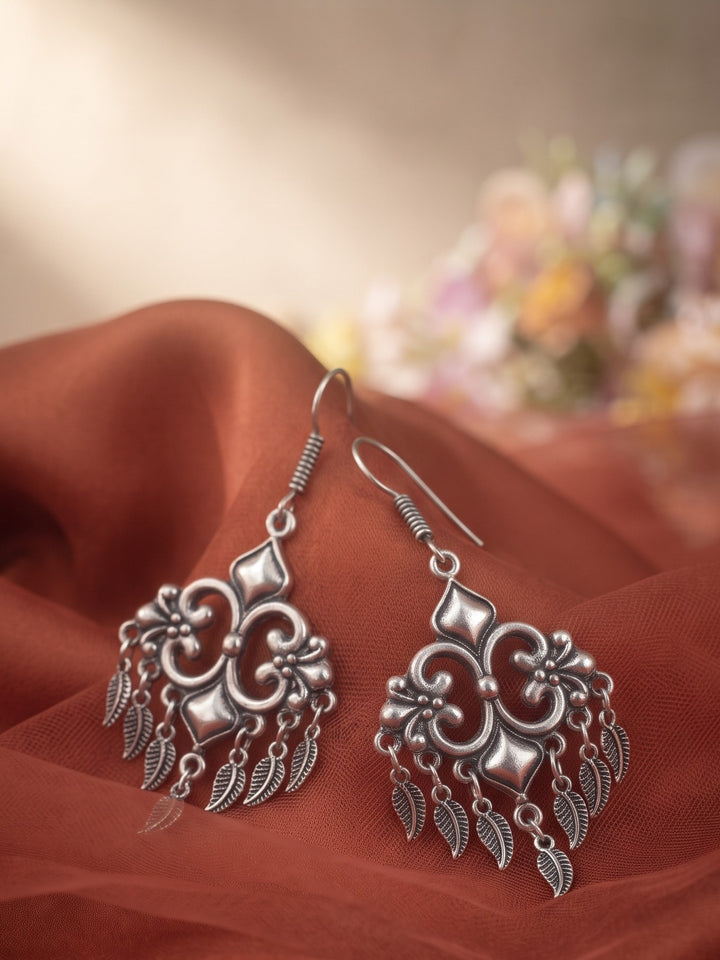 Rajwara Oxidised Filigree Leaf Dangle Earring