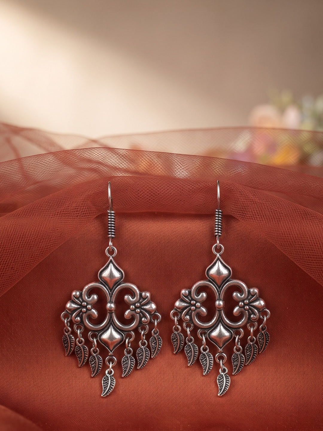 Rajwara Oxidised Filigree Leaf Dangle Earring