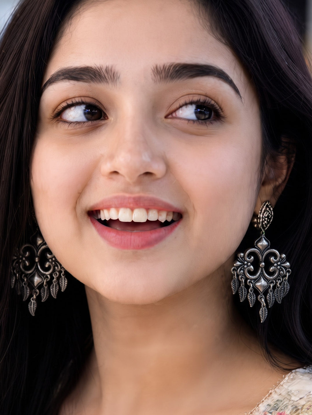 Rajwara Oxidised Filigree Leaf Dangle Earring