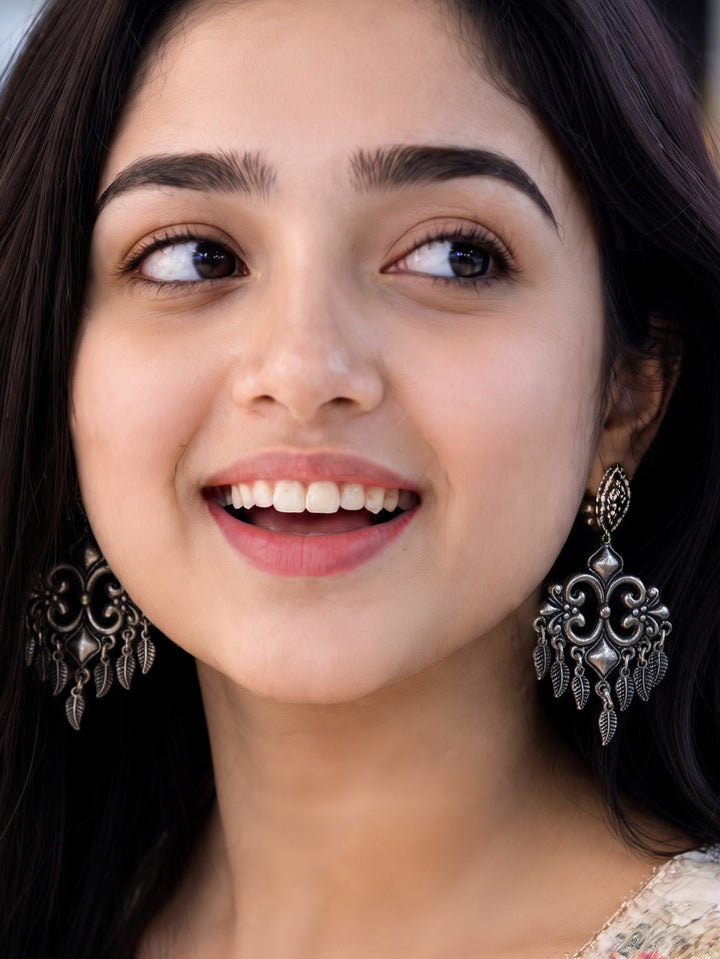 Rajwara Oxidised Filigree Leaf Dangle Earring