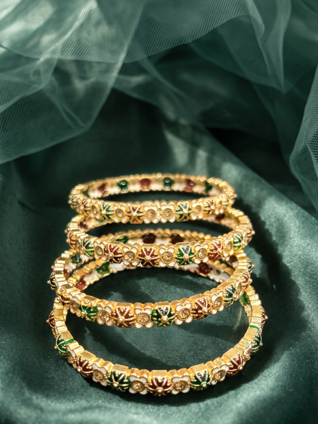 Rajwadi Gold Plated Floral Meenakari Bangles