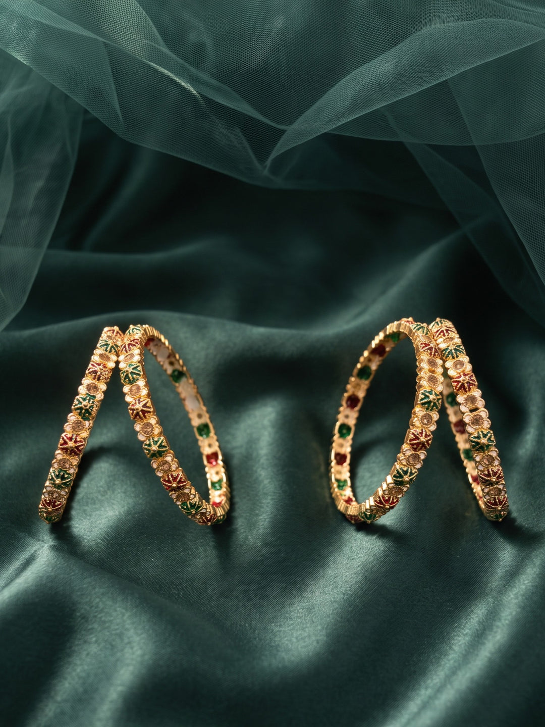 Rajwadi Gold Plated Floral Meenakari Bangles