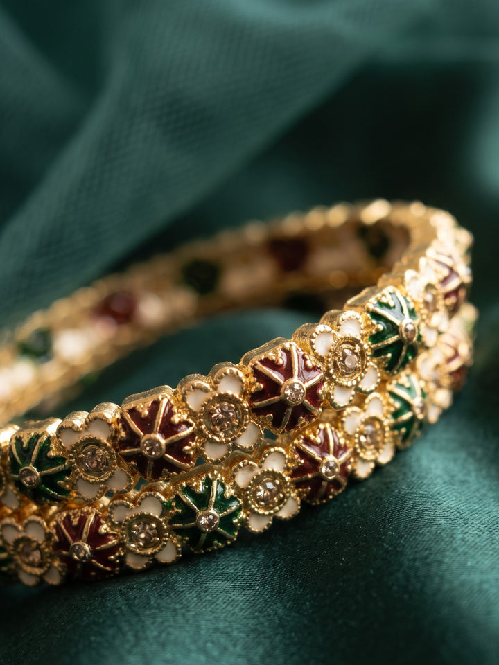Rajwadi Gold Plated Floral Meenakari Bangles