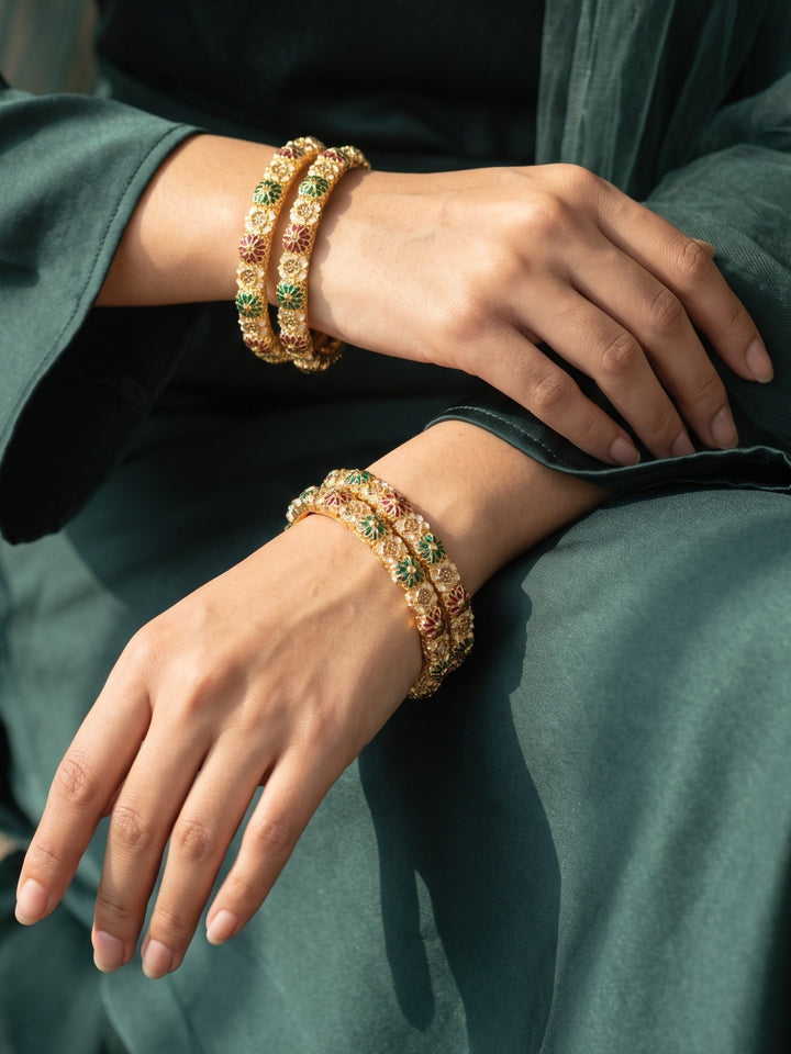 Rajwadi Gold Plated Floral Meenakari Bangles