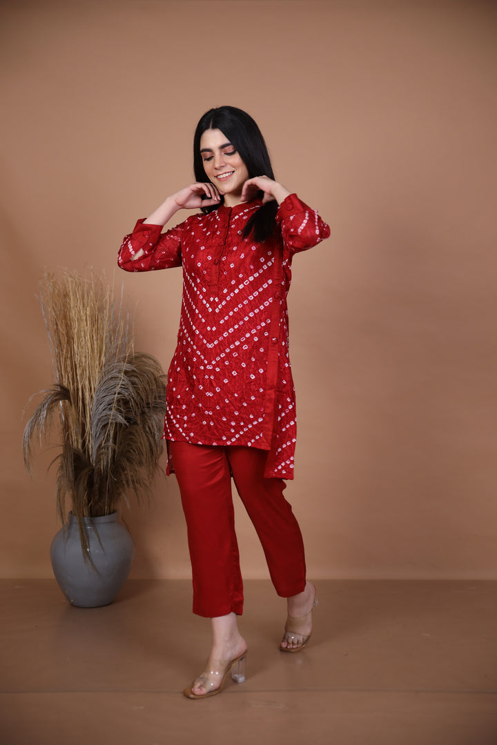 Kalindi Maroon Bandhej Co-ord Set