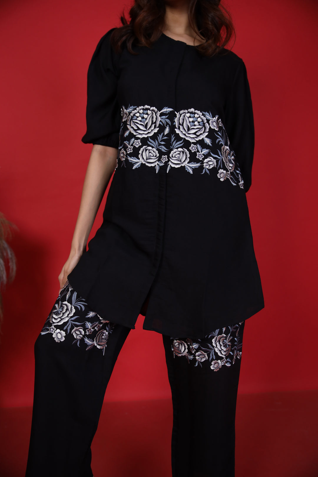 Sophia Black Embroidered Co-ord Set