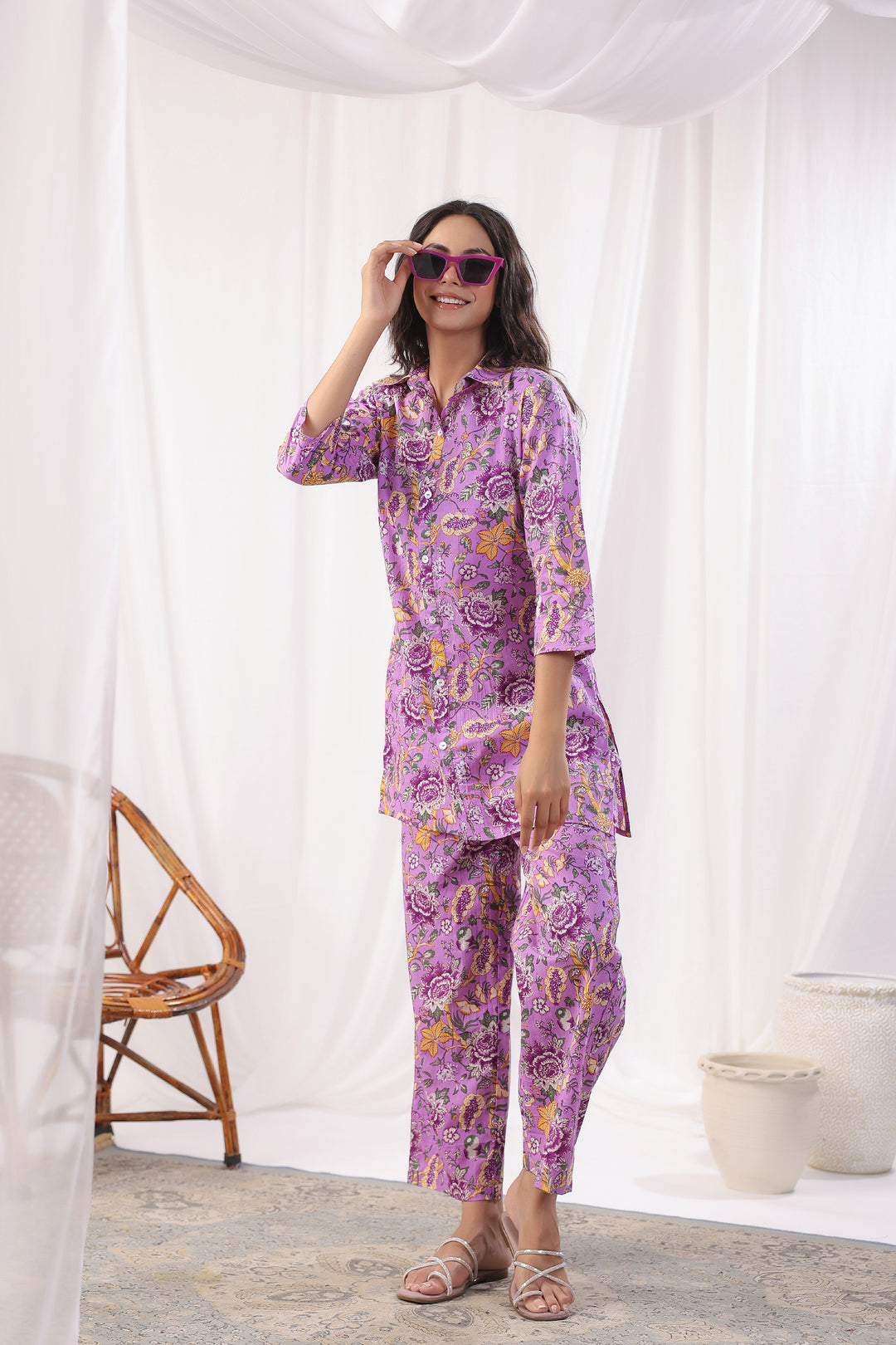 Freya Purple Cotton Co-ord Set