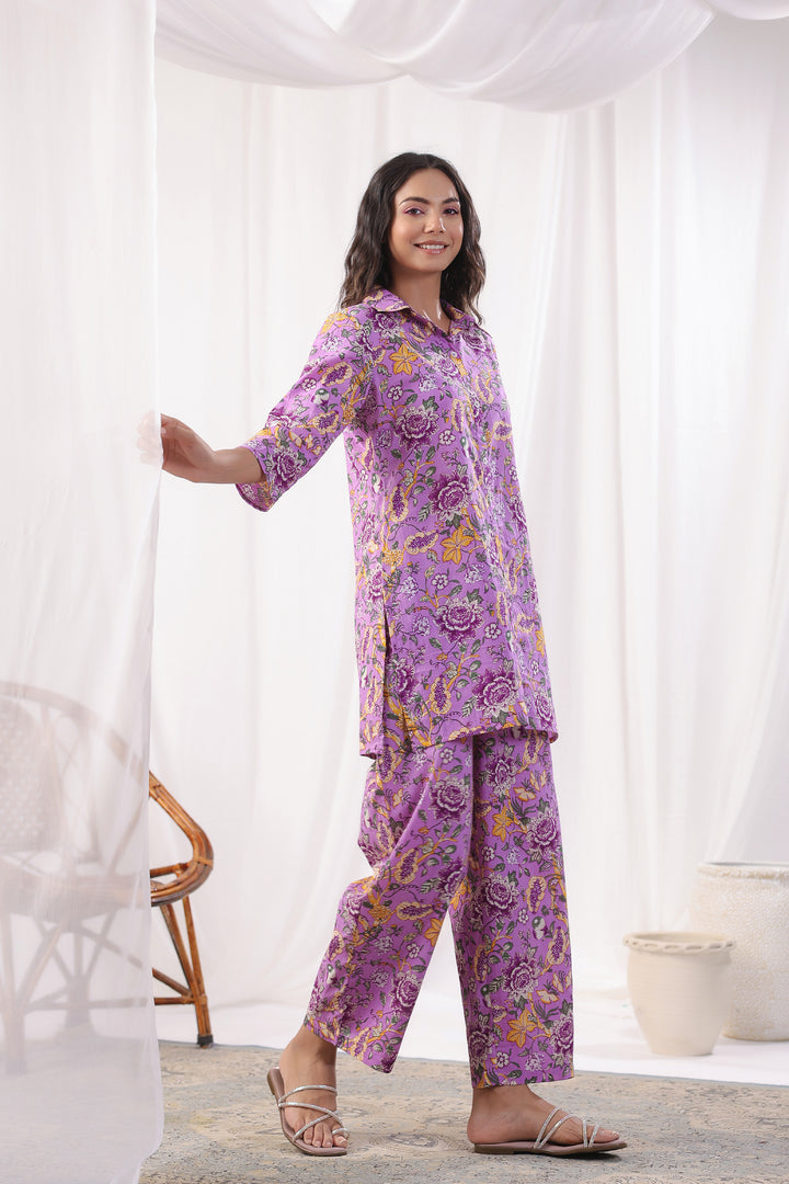 Freya Purple Cotton Co-ord Set