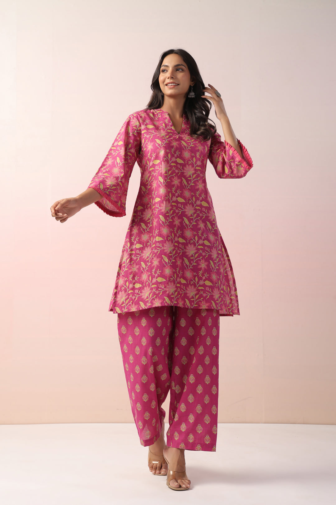 Harshini Pink Cotton Printed Co-ord Set