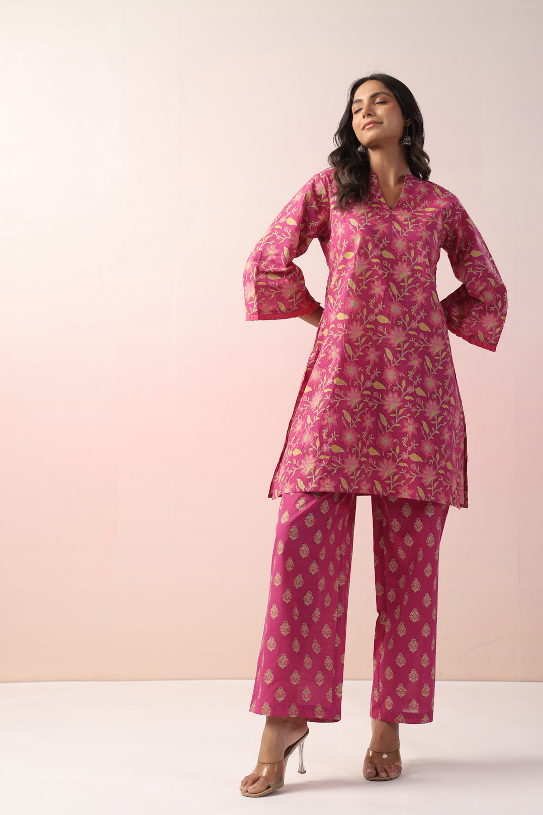 Harshini Pink Cotton Printed Co-ord Set