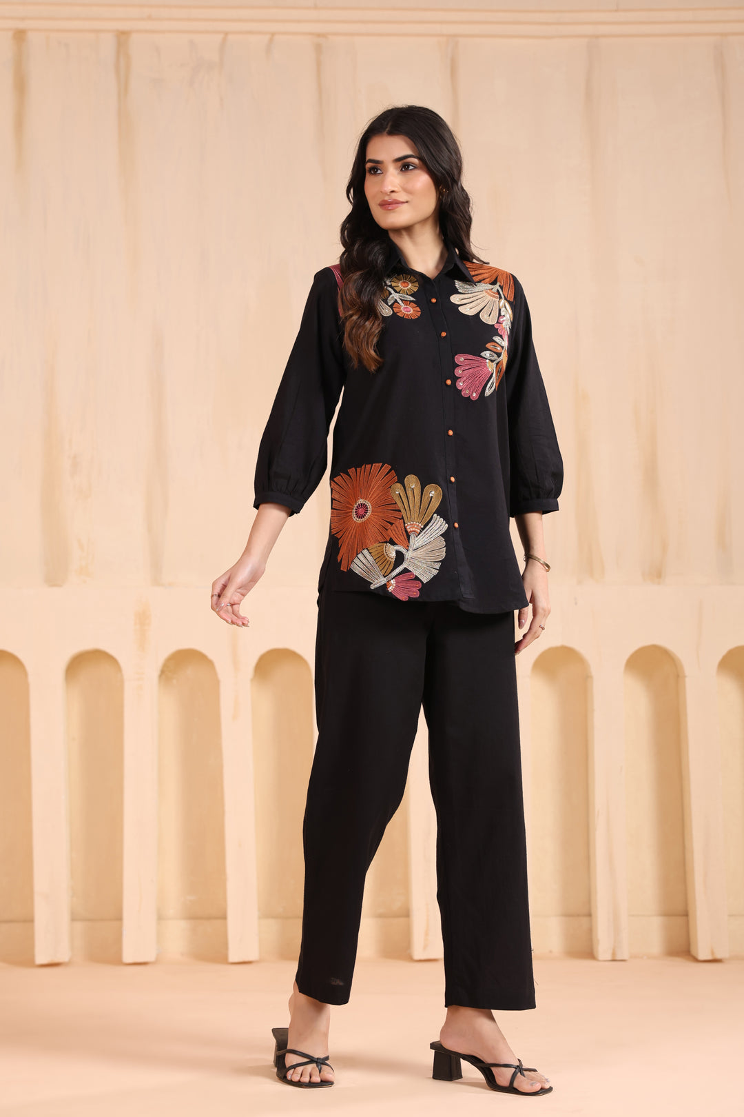 Viyona Onyx Floral Embroidered Co-ord Set