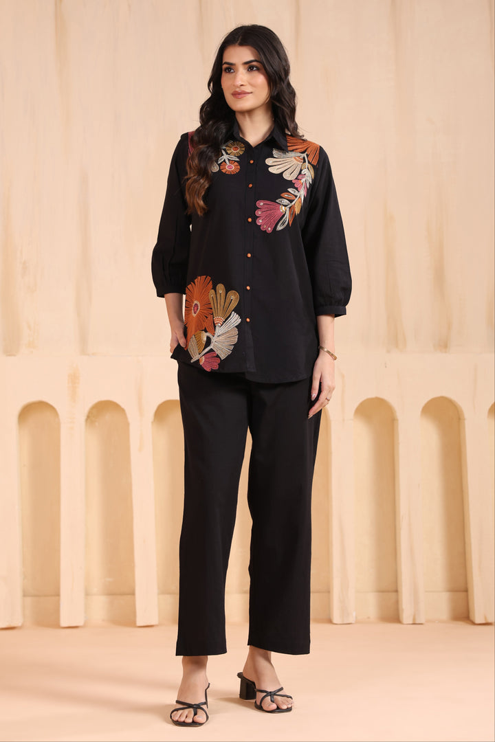 Viyona Onyx Floral Embroidered Co-ord Set