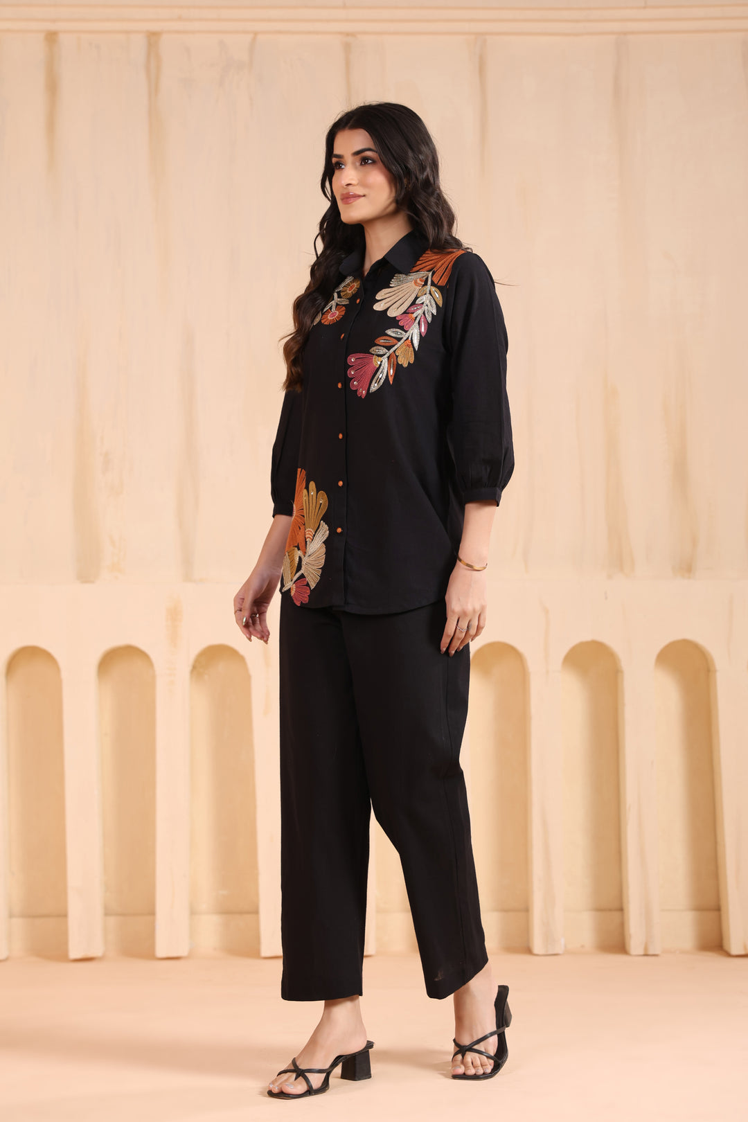 Viyona Onyx Floral Embroidered Co-ord Set