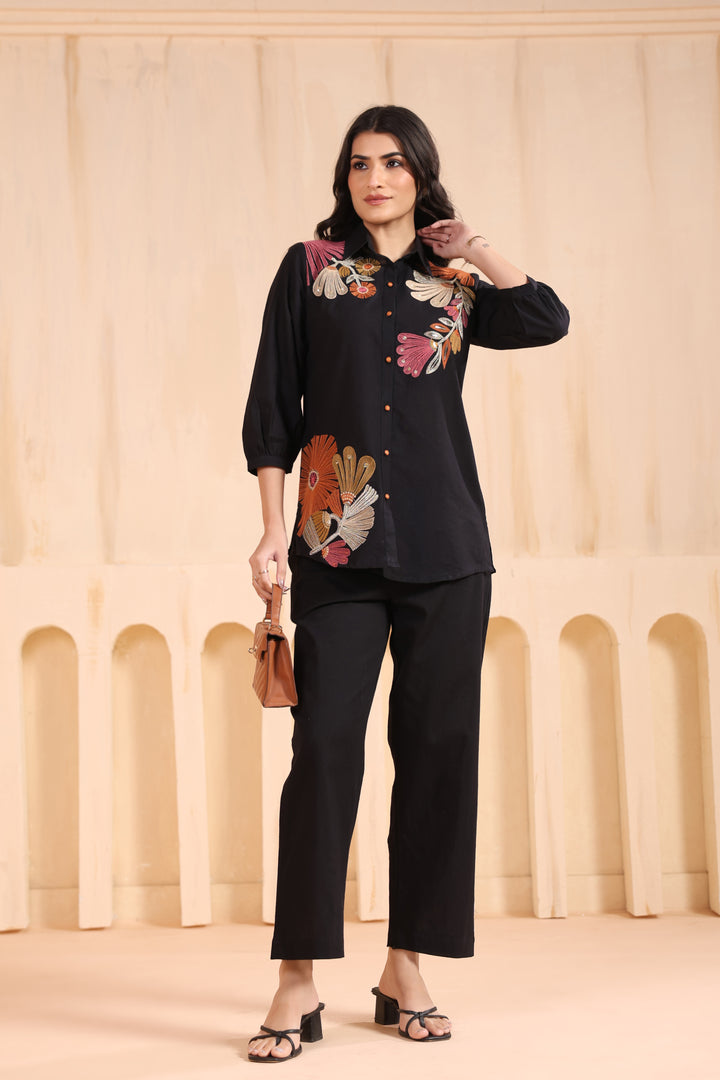 Viyona Onyx Floral Embroidered Co-ord Set