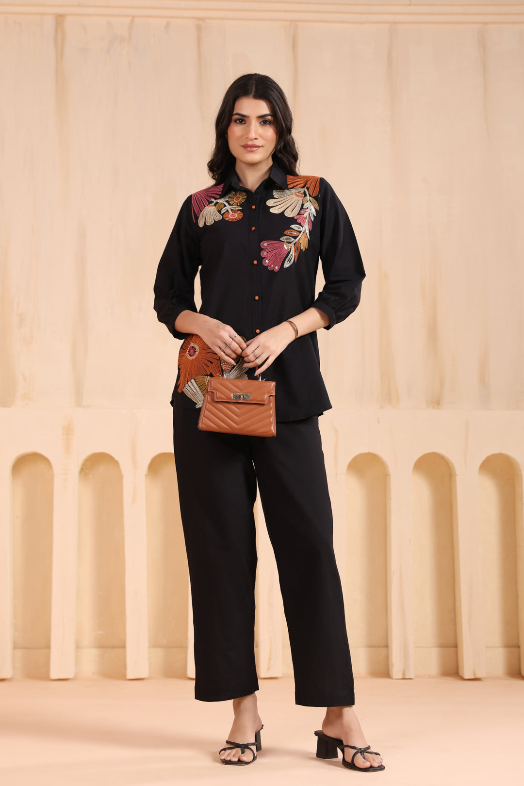 Viyona Onyx Floral Embroidered Co-ord Set