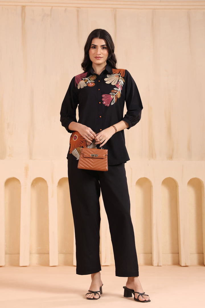 Viyona Onyx Floral Embroidered Co-ord Set