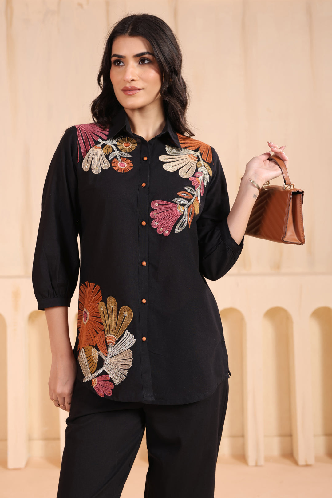 Viyona Onyx Floral Embroidered Co-ord Set