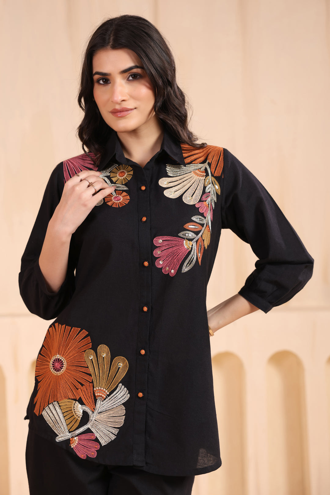 Viyona Onyx Floral Embroidered Co-ord Set