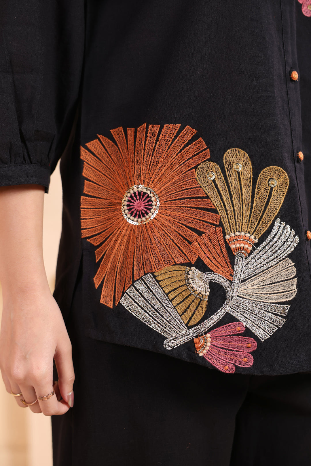 Viyona Onyx Floral Embroidered Co-ord Set