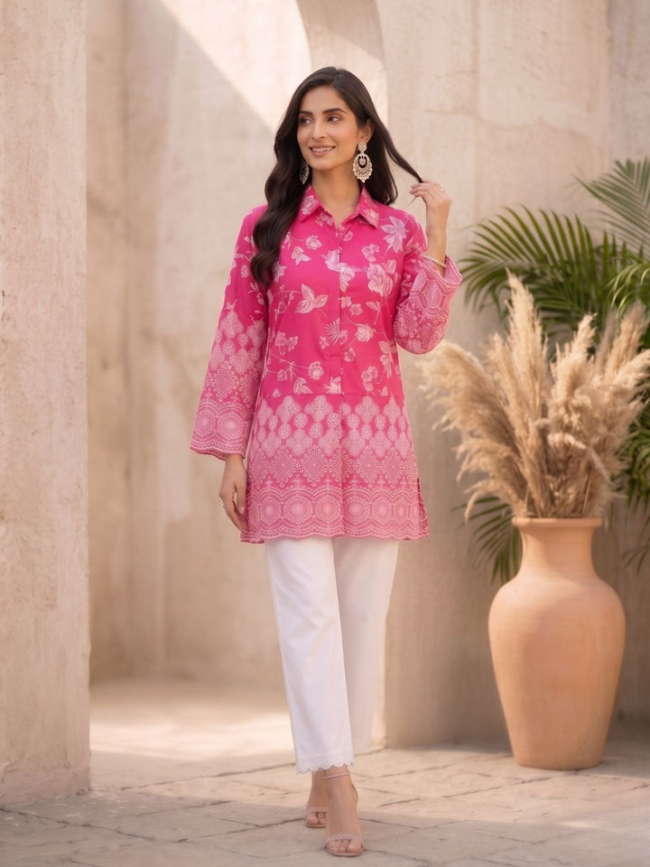 Shloka Rose Schiffli Cotton Co-ord Set
