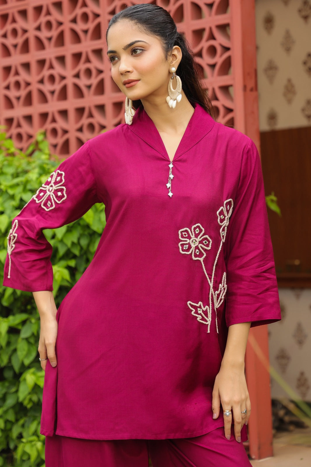 Sargi claret embroidery cotton co-ord set