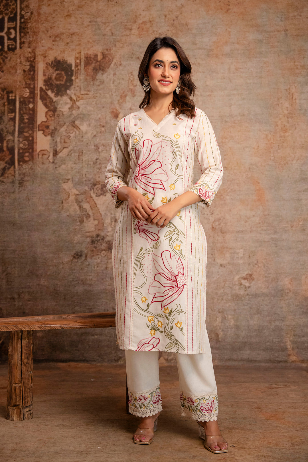 Viyona Flora Embroidered Kurta Pant Set
