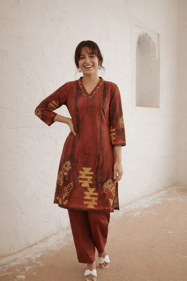 Swades Tangerine cotton co-ord set