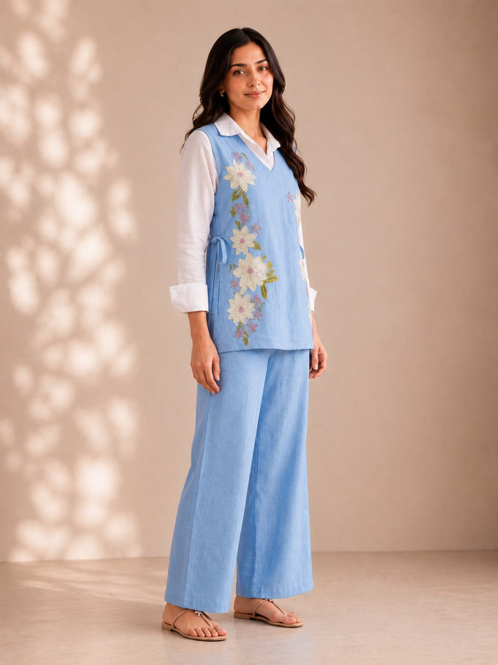 Tatva Yin Embroidery Bib Style Cotton Co-Ord Set