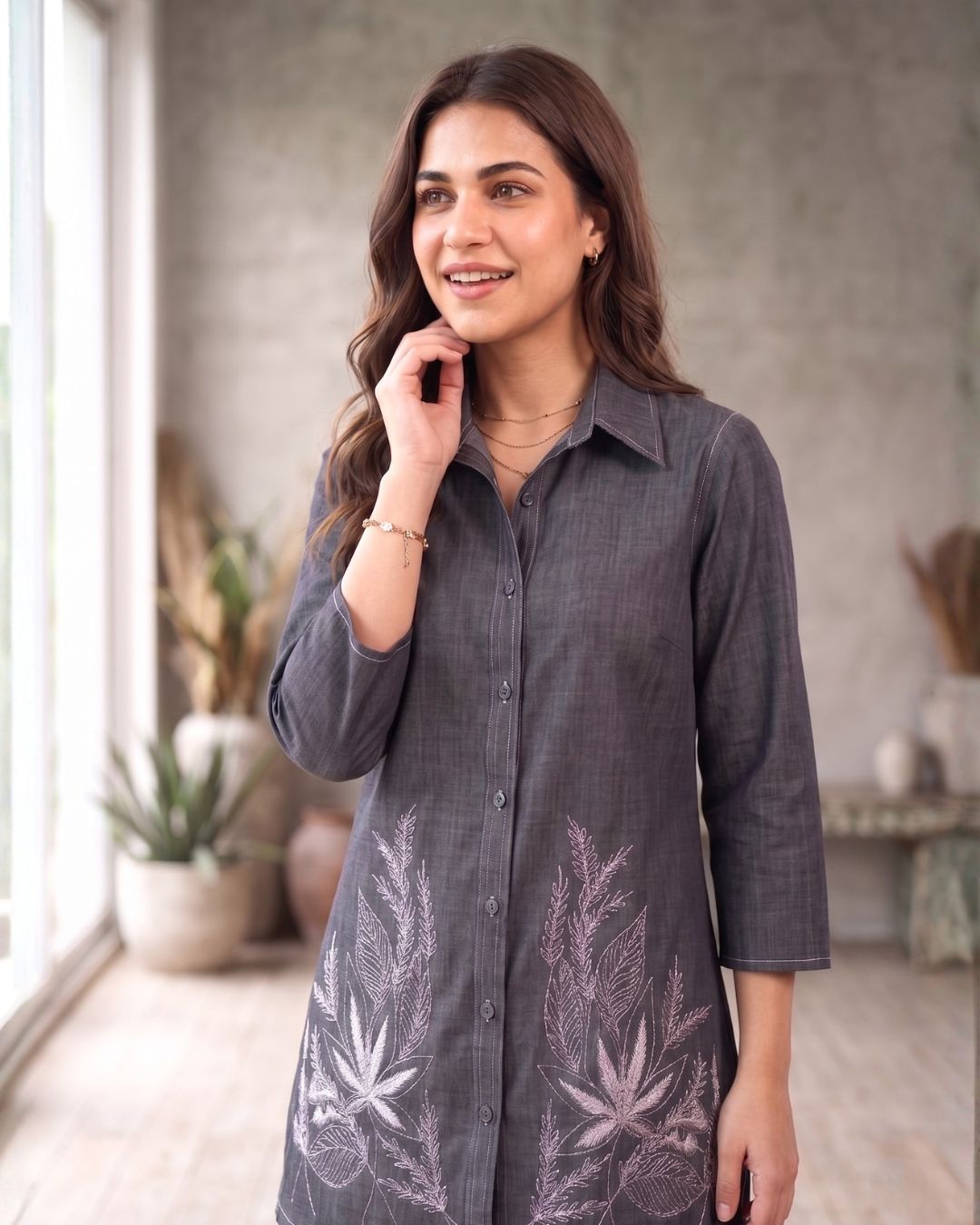 Prisha fossil embroidery denim co-ord set