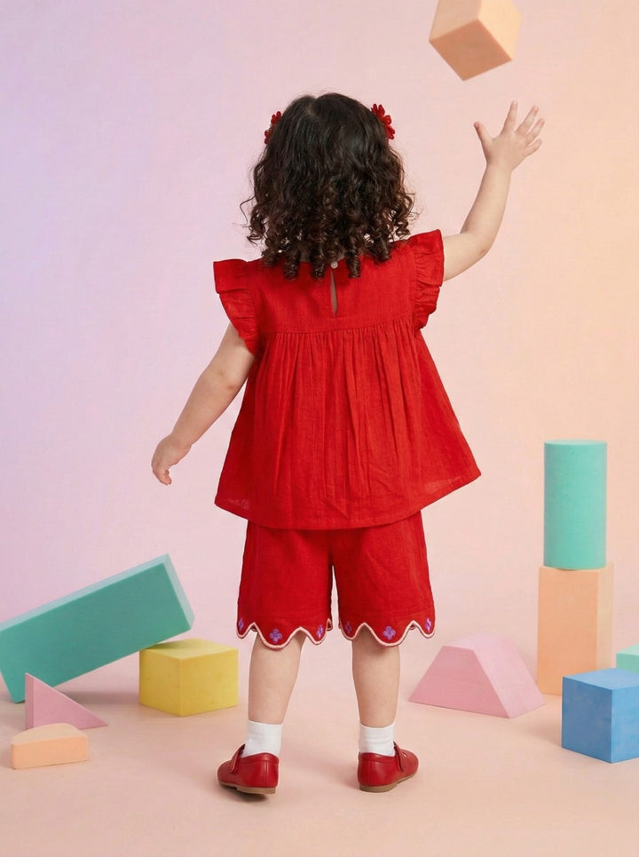 Joy scarlet embroidery kids cotton co-ord set