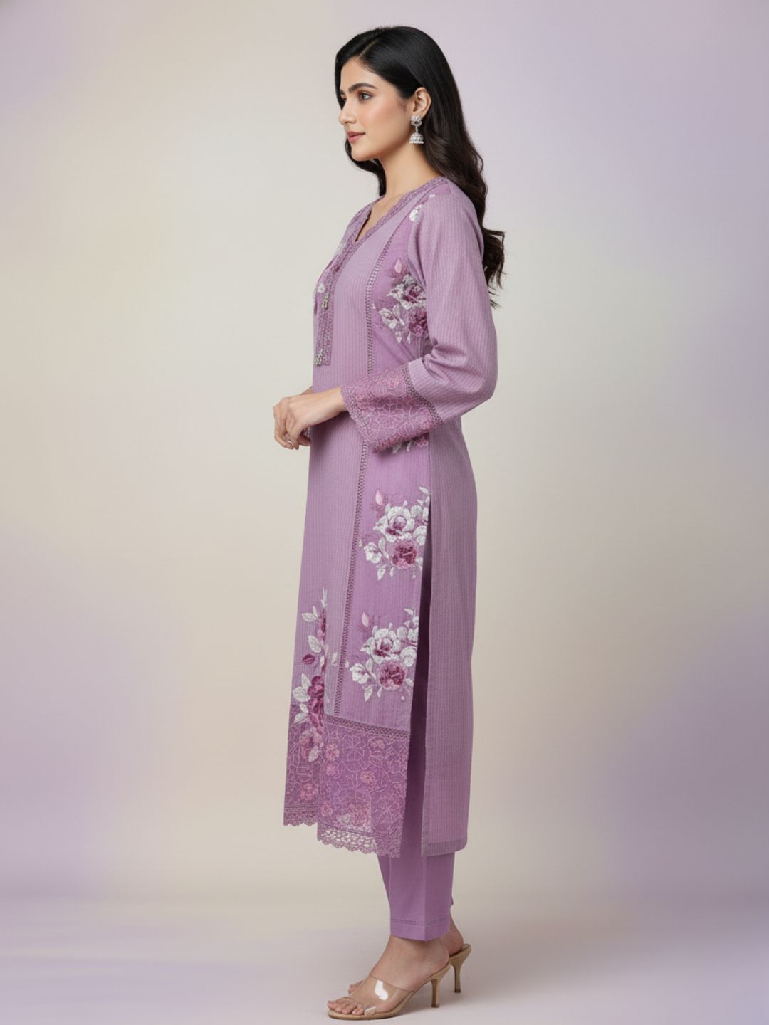Mahi Lavender Lace Work Suit Set