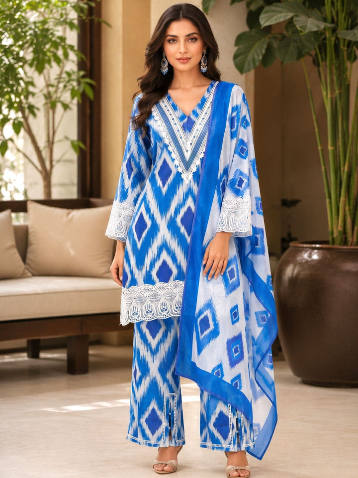 ARANYA ICE IKAT PRINT COTTON SUIT SET