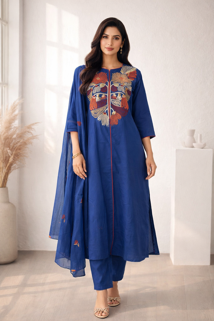 Viyona Ink Embroidered Suit Set