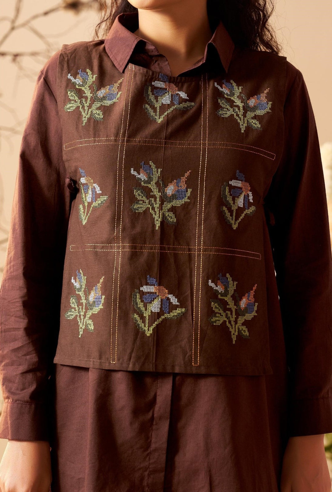 Tisca Mulberry embroidery co-ord set