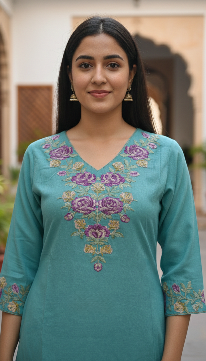 Chandri Downy Embroidered Kurta Pant Set