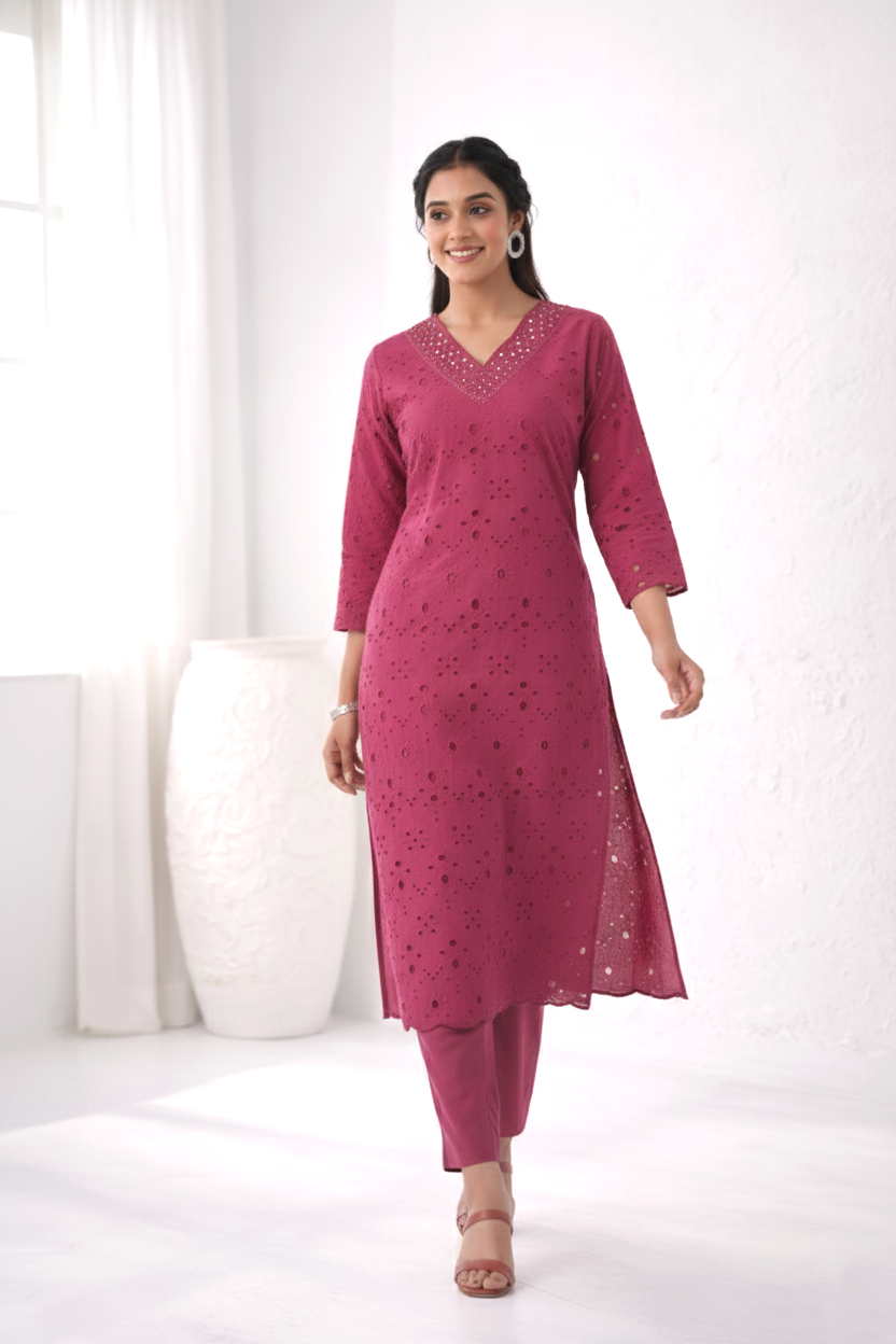 LIPIKA ORCHID SCHIFFLI COTTON CO-ORD SET