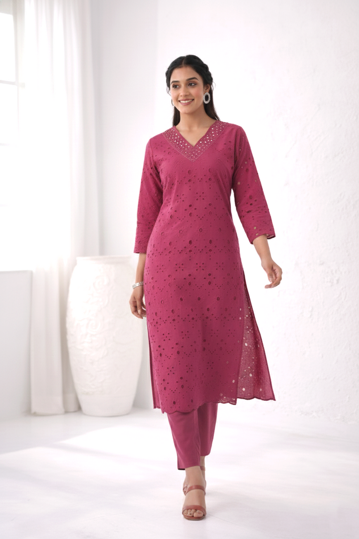 LIPIKA ORCHID SCHIFFLI COTTON CO-ORD SET