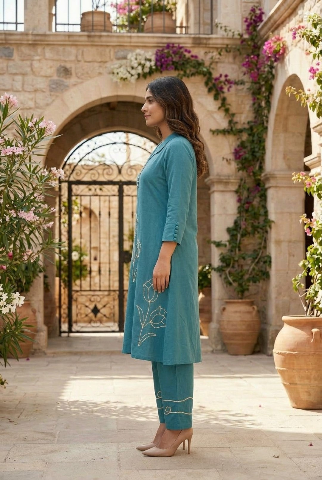 Sargi penn embroidery cotton kurta pant set