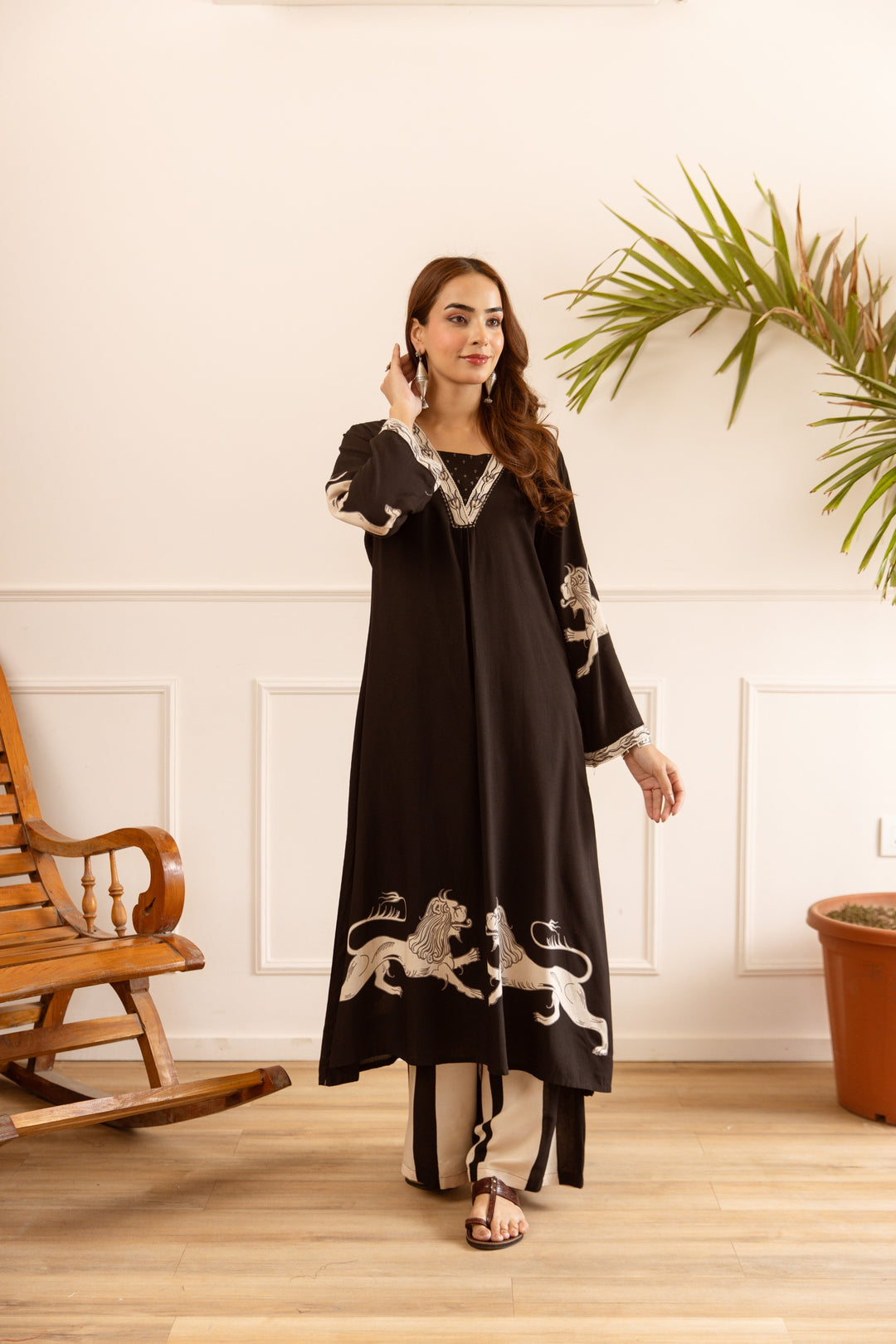 Karen Charcoal printed kurta pant set