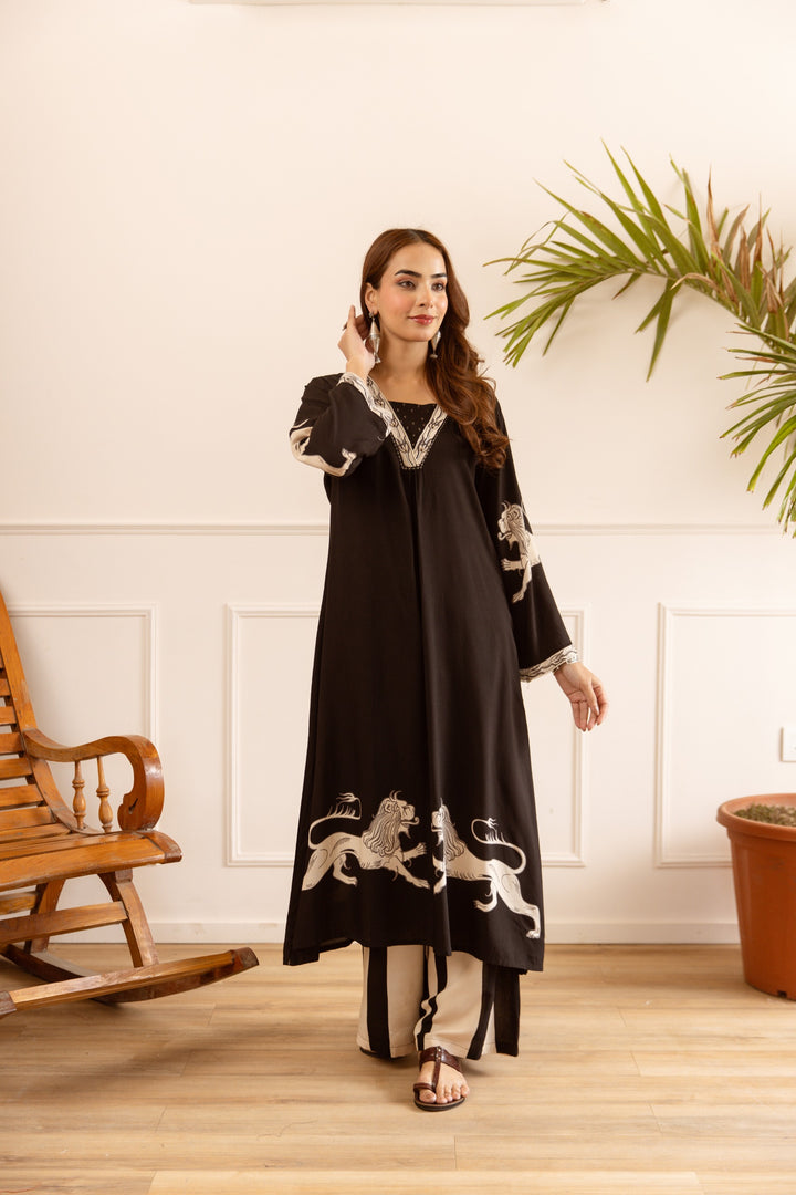 Karen Charcoal printed kurta pant set