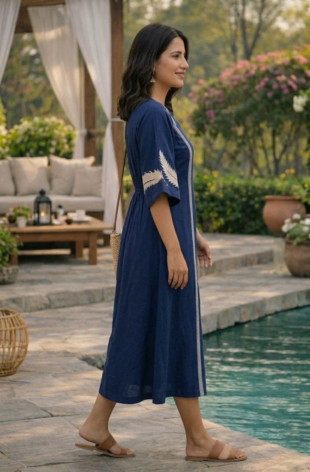 Slopi yin embroidery cotton dress