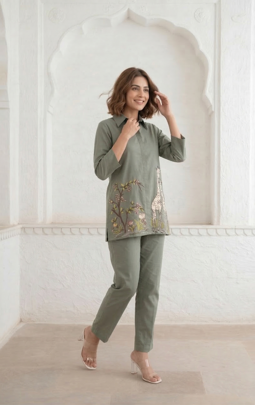 Gaur stone embroidery cotton co-ord set