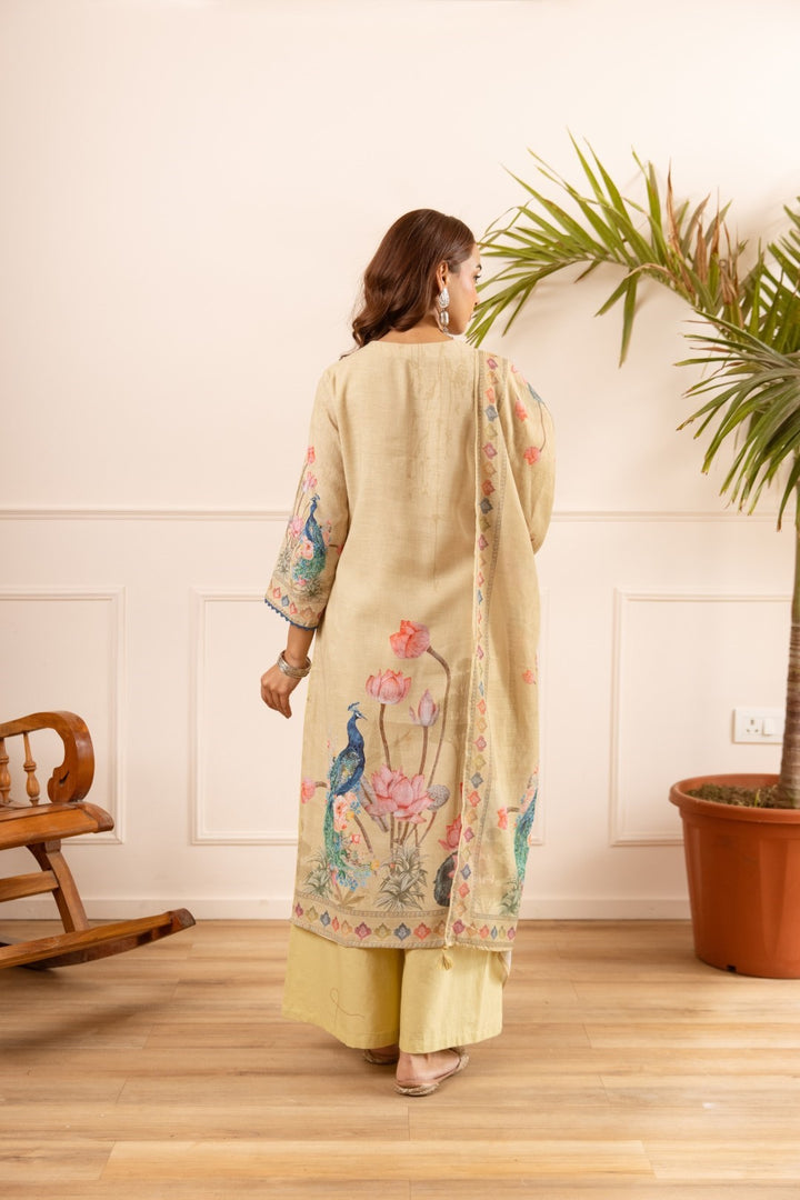 Mihika tan printed cotton suit set
