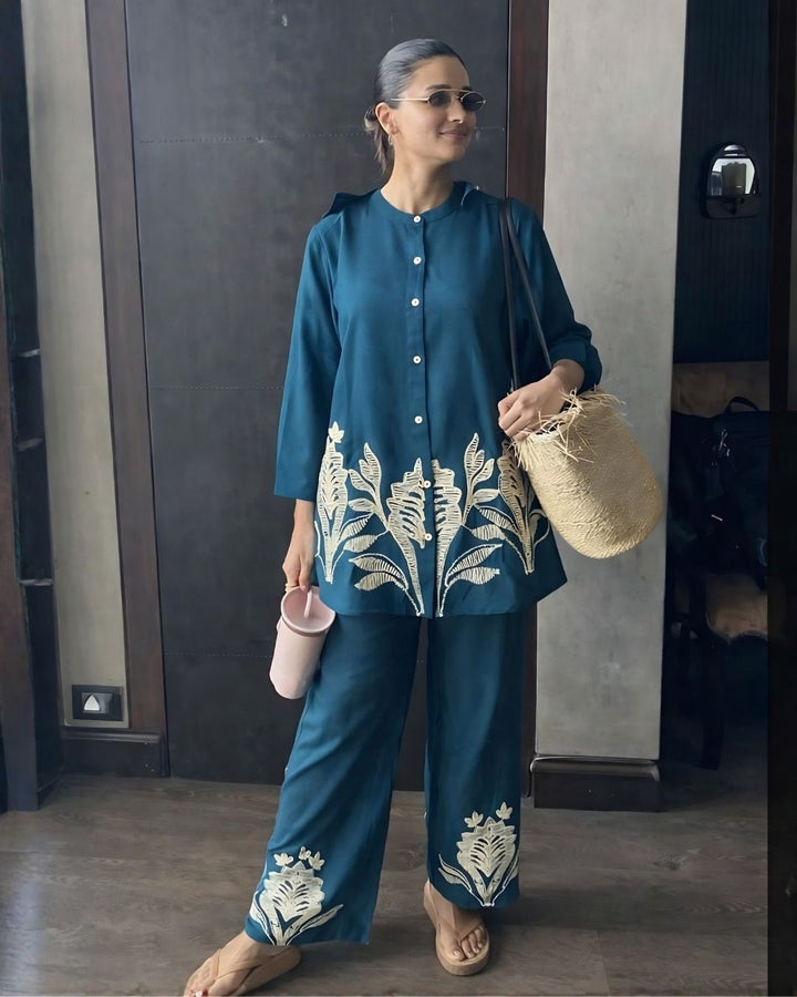 Lipi Cobalt embroidery cotton co-ord set