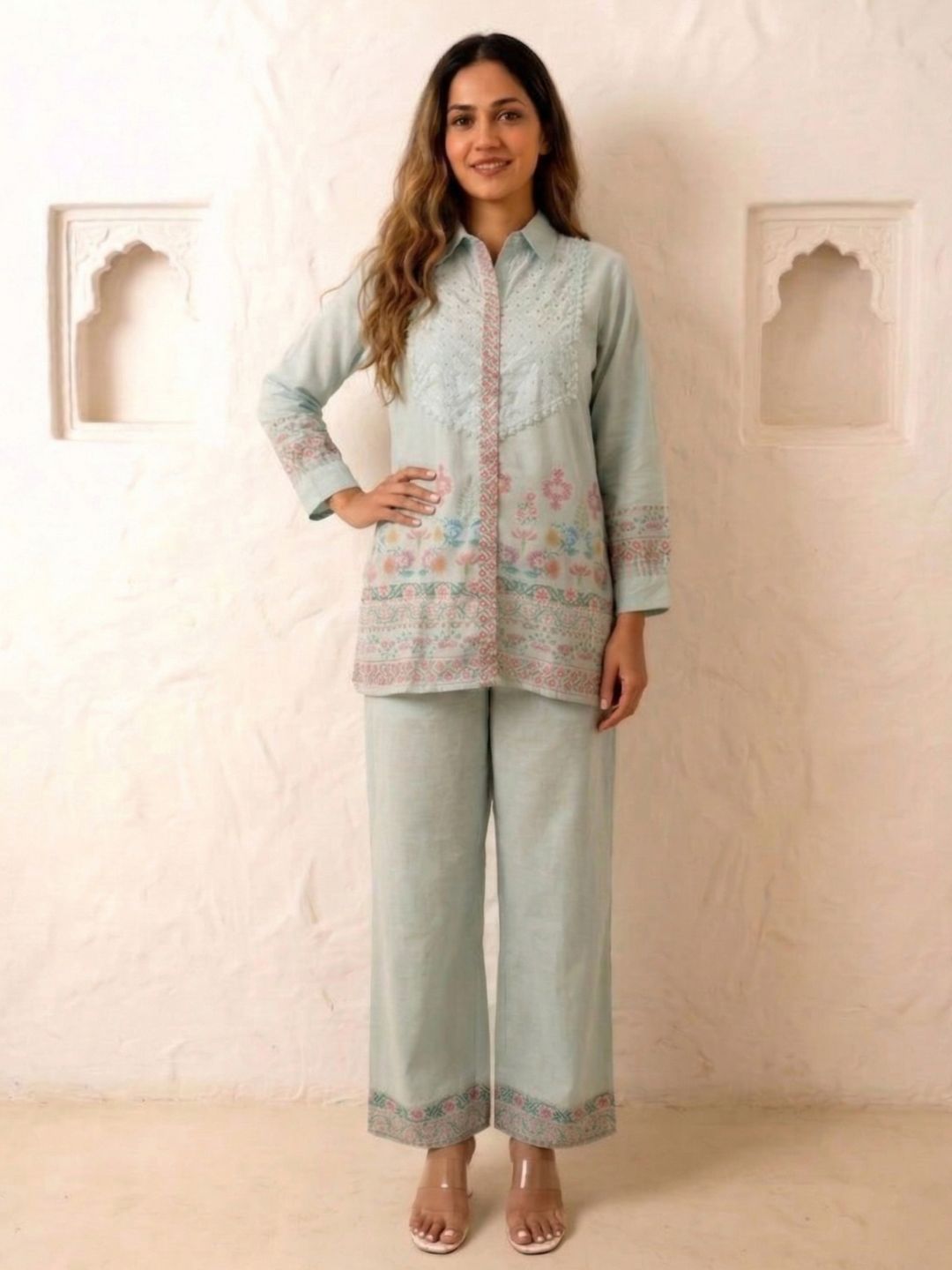 Benisha spruce schiffli cotton co-ord set