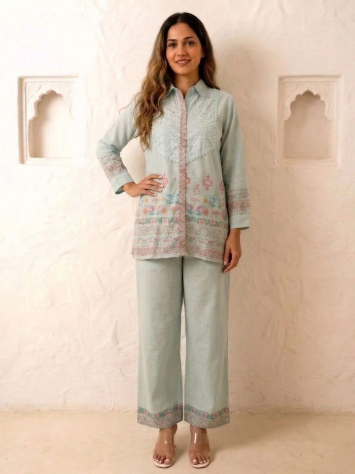 Benisha spruce schiffli cotton co-ord set