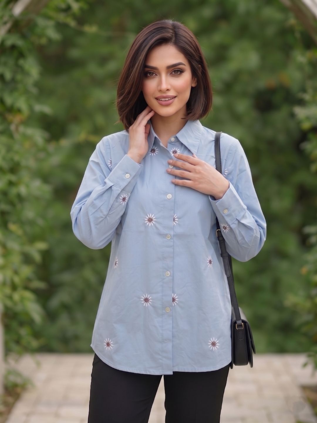 Mohini Soft Blue Cotton Embroidered Shirt