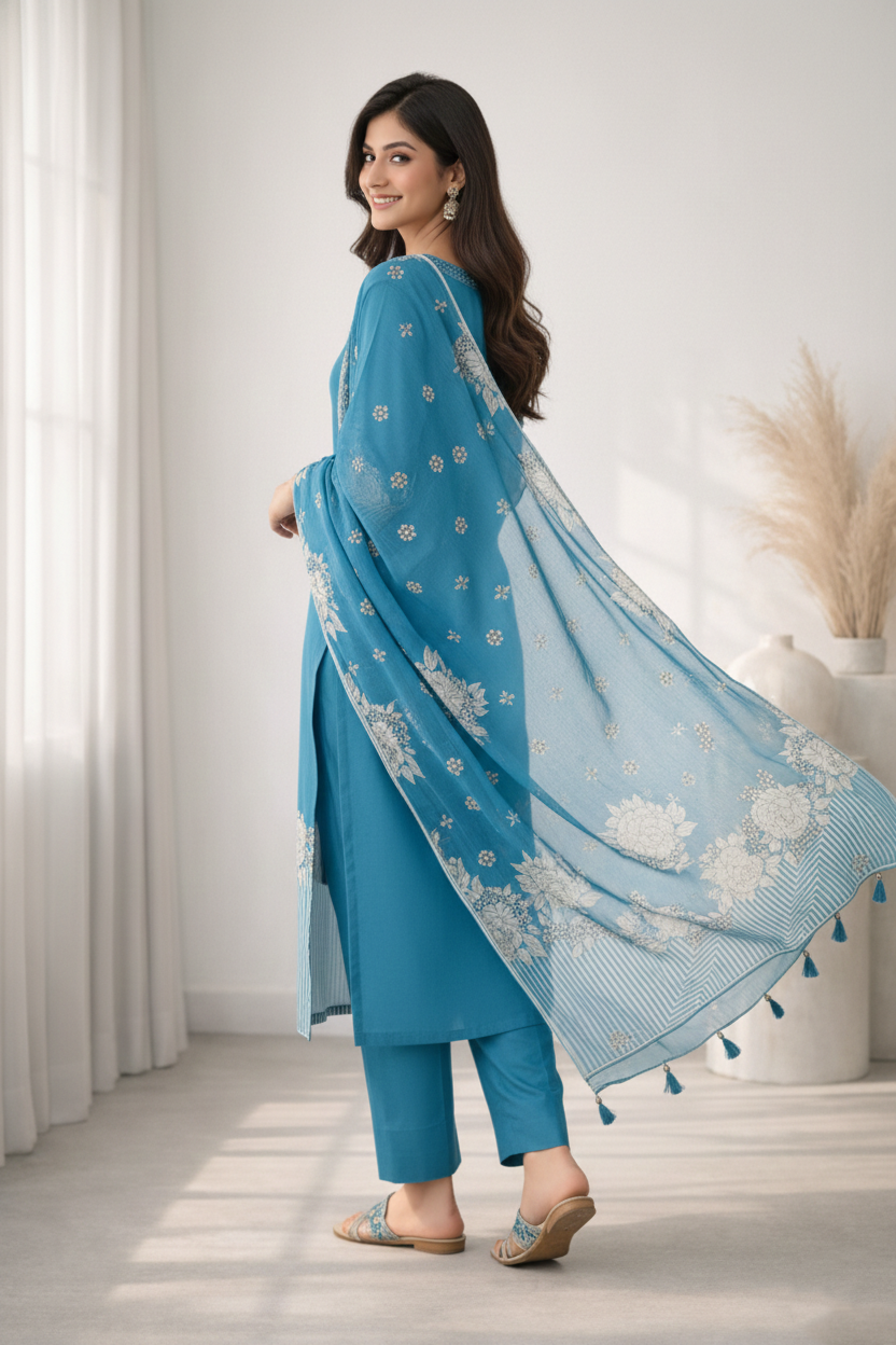 Reet Teal Printed Work Suit Set
